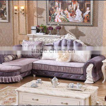 M868 Home Use High Class Living Room Furniture European Classical Wooden Fabric Sofa With Lounge Chaise photo-3