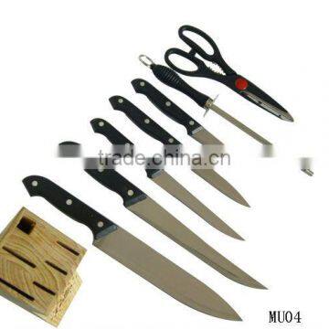 8 pcs black PP handle kitchen knives set with wood block