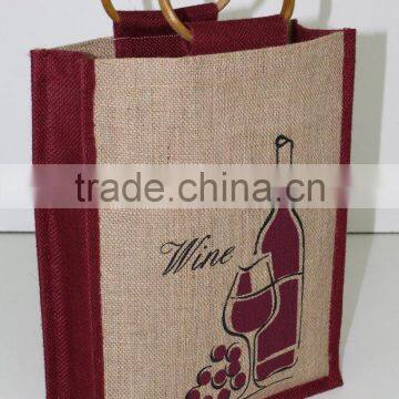 Strong Bag for Three Wine Bottles Jute Bag With Window -promotional Wholesale Custom Three Bottle Wine Bag photo-2