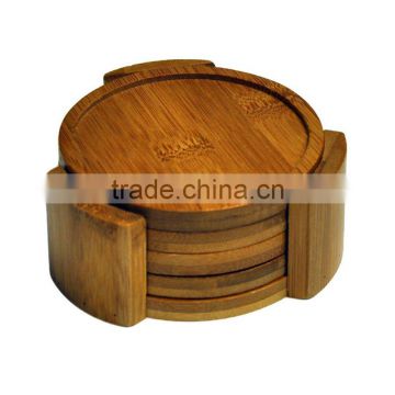 Aonong Round Bamboo Coasters Set of 4PCS With Bamboo Holder