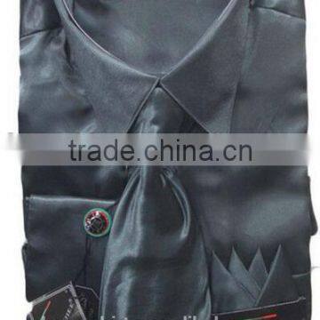 Men's Black Satin Dress Shirts Tie&hanky Man Satin Shirt photo-2