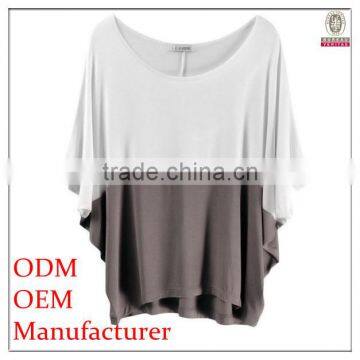 2014 Top fahsion plain colour round collar ladies tops and blouses with batwing sleeve