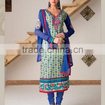 Cotton Jacquard ReadyMade Suits( Designer Top Plain Bottom+Blue Dupatta)