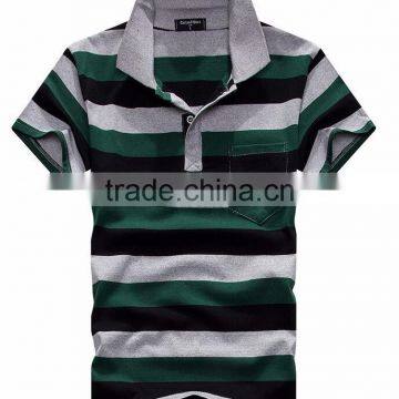 Short Sleeve Cotton Slim Striped Men Polo Shirt photo-2