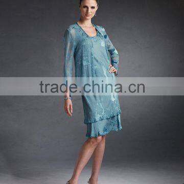 green new long sleeve knee length mother dinner dress