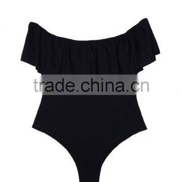 Ladies Fashion Black With Big Ruffle One-piece Swimwear photo-5