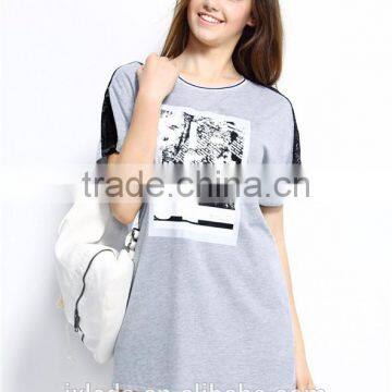 Fashion Women's Contracted Front Plastisol Printing Letters Embroidery Short Sleeve Longline T-shirt photo-3