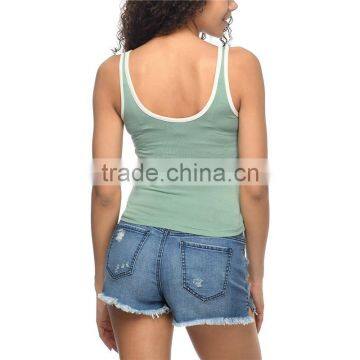 MGOO Fashion Low Cut Neck Slim Fit Ladies Crop Top Custom White Stripe Printing Gym Tank Top photo-4