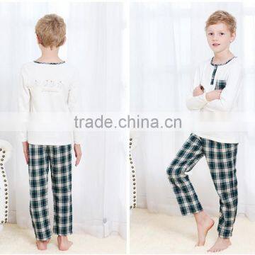 Small MOQ Cotton Boys Cute Pajama Set Knitted Long Sleeve Gingham Pant Children Sleepwear Printed Wicking Kids Weat Set photo-2