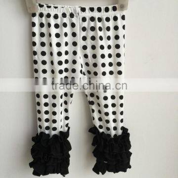 2016 Hot Sale Baby Girl Dots Icing Pants With Black Triple Ruffles Leggings Baby Icing Pants