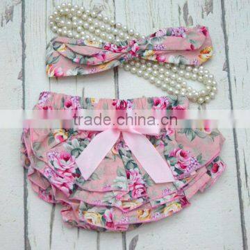 Soft Cotton Pink Flower Infant Baby Vintage Diaper Bloomer Matching Headband photo-6