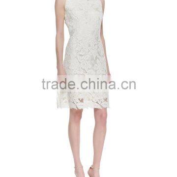 Sleeveless Lace Feather Hem Cocktail Dress