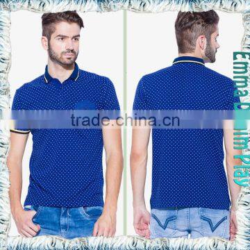 Latest Fashion Man's Blue Chest Pocket Printed Dots Polo Shirts photo-3