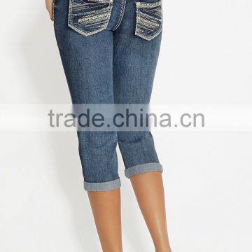 Medium Wash Capri With Metallic Stitching #82393 photo-3