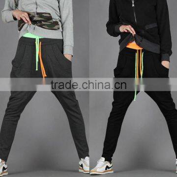 Men's Contrast Color Drawstring Double Waist Sport Jogger Trousers Loose Drop Crotch Harem Pants