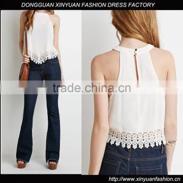 100% Polyester Fashion Women Top With Lace Trim