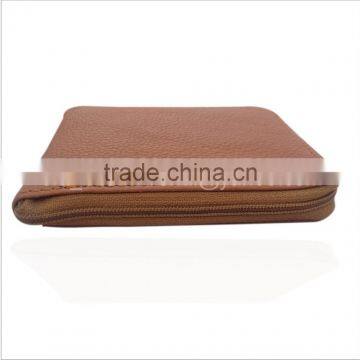 Genuine Cow Top Grain Leather Coin Purse Round Zip Credit Card Wallet photo-2