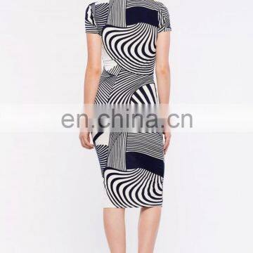 China Supplier Fashion Latest Dress Designs Short Sleeve Swirl Print Women Party Midi Bodycon Dress Evening photo-3