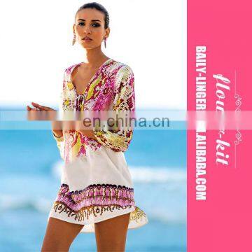 Wholesale Print Chiffon Sexy Sarong Beach Tunic Dress