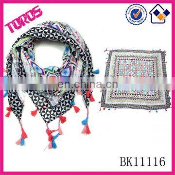NEW ARRIVAL PRINTED LADY BANDANA WITH TASSELS SQUARE SCARF