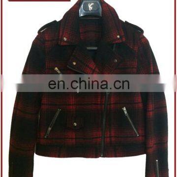 China Factory OEM Check Wool Coat Women Short Style