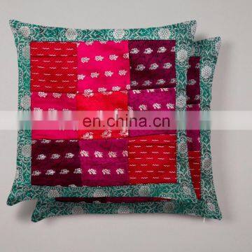 Indian Handmade Cushion Cover Home Decor 16" Vtg Multi-color Patchwork Dupioni Silk Sofa Decor Brocade Cushion Cover photo-2