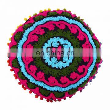 Home Decor Floral Indian Suzani Pillow Cases Embroidered Round Cushion Covers