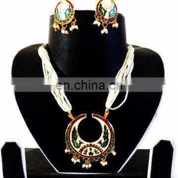 INDIAN MEENAKARI NECKLACE SET-MEENAKARI WHITE JEWELRY-MEENAKARI CHANDELIER JEWELRY-online wholesale meenakari jewelry