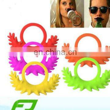 eco-friendly silicone beer bottle mustache ring mustache toy