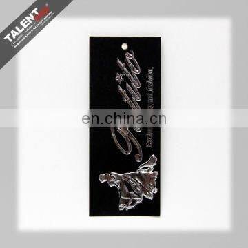 custom design emboss stamping silver brand paper tag for clothing