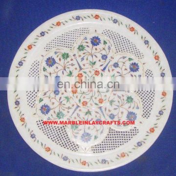 White Decorative Marble Inlaid Plate