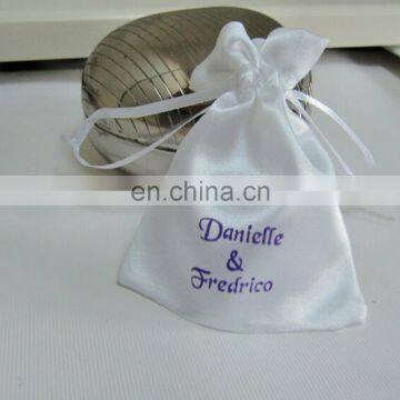 Custom white satin packaging pouch bag for sugared almonds dragees wedding