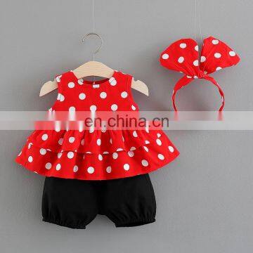 2018 High Quality Baby Girl Formal Casual Polka Dots Sleeveless Baby Girl Sets