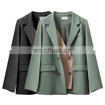 TWOTWINSTYLE Notched Collar Long Sleeve Irregular Patchwork Casual Women Blazer Jacket