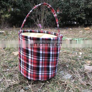 Easter Bucket Personalized Kids Plaid Easter Basket Buffalo Plaid Handmade Reversible Fabric Storage Basket photo-5