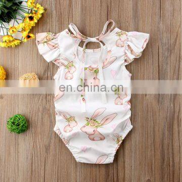 2019 Baby Rompers Bunny Full Print Bodysuit Rabbit Fly Sleeved Floral Bodysuits Easter Day photo-2