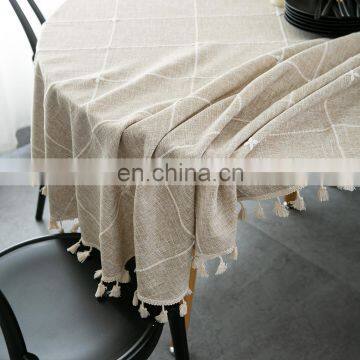 Nordic Embroidery Grid Cotton and Linen Tassel Lace Round Table Cloth Party Table Cloth Waterproof Table Cloth photo-6