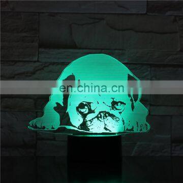 Pug Dog Desk Lamp Bedside 3D Illusion 7 Color Changing Hoom Decorative Child Kids Night Light LED Lamp photo-3