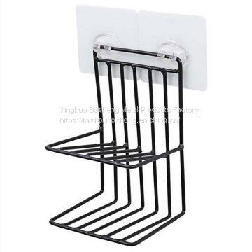 Soap Rack Dish Holder Double Layers Iron Coating Wall Mounted Strong Self-Adhesive for Bathroom photo-2