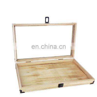 Box Hot Sale Custom Unfinished Gift Wooden with Glass Top Pine Wood Color Gift & Craft Rectangle