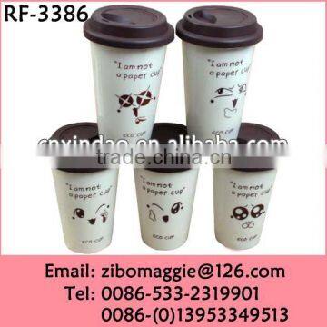 Conic Wholesale Personalized White Porcelain Travel Mug with Silicone Lid for Promotion