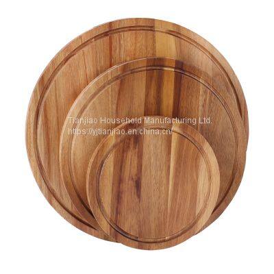 Custom Round Solid Wooden Chopping Board with Juice Groove Serving Food Natural Acacia Wood Kitchen Thick Cutting boards