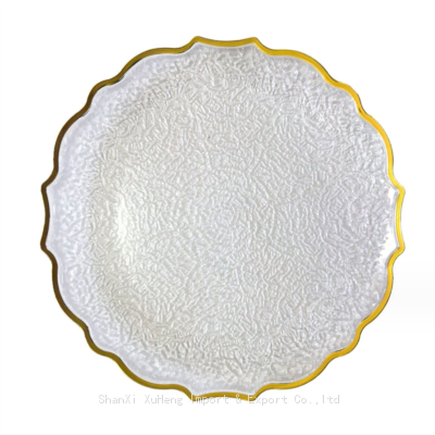 Elegant Transparent Under Plate Fruit Dish 13 Inches Reusable Gilding Gold Rim Clear Plastic Charger Plates