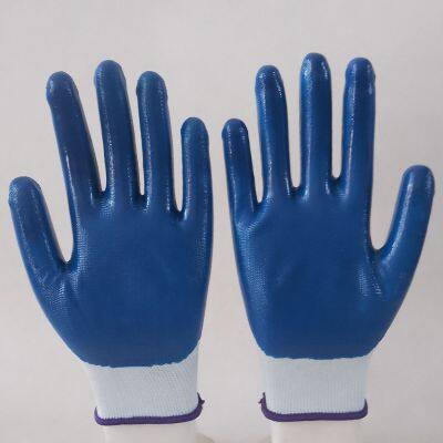 13 Gauge White Polyester Knitted Blue Nitrile Palm Coated Safety Work Gloves for Workers photo-2