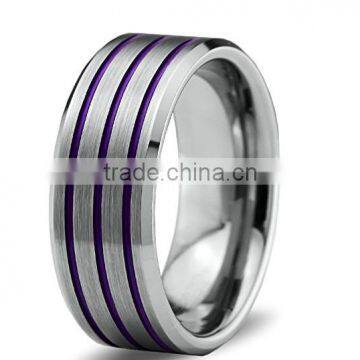 Tungsten Wedding Band Ring 8mm for Men Women,Purple Silver Beveled Edge Brushed Polished Rings