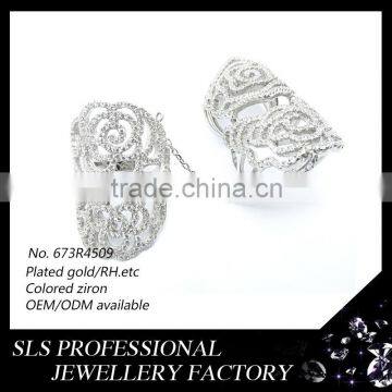 925 silver Long rings with a chain to two fingers rings ,sexy fashion Rose designs rings for ladies charm wholesale