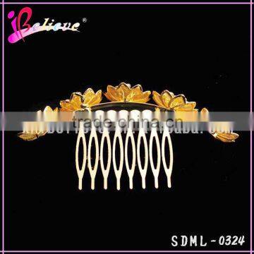 2015 New Popular 24k Gold Foil Flower Hair Accessories,crystal Diamond Gold Flower Jewelry Hair Comb photo-2