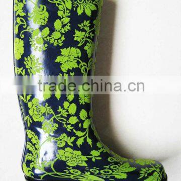 3D green flowers woman rain boots