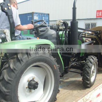 35HP tractor for sale with front loader 4in1 bucket and backhoe,4cylinders,8F+2R shift,hydraulic steering,EEC paper