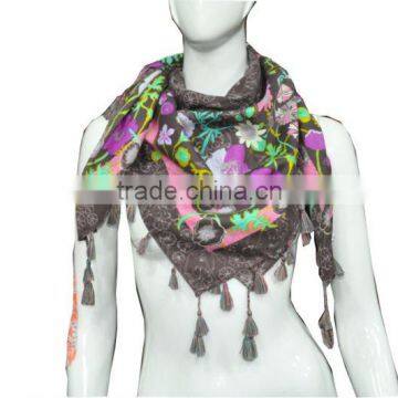 Grey Pink Green Floral Polyester Scarf Wrap 40''* 40'' Square